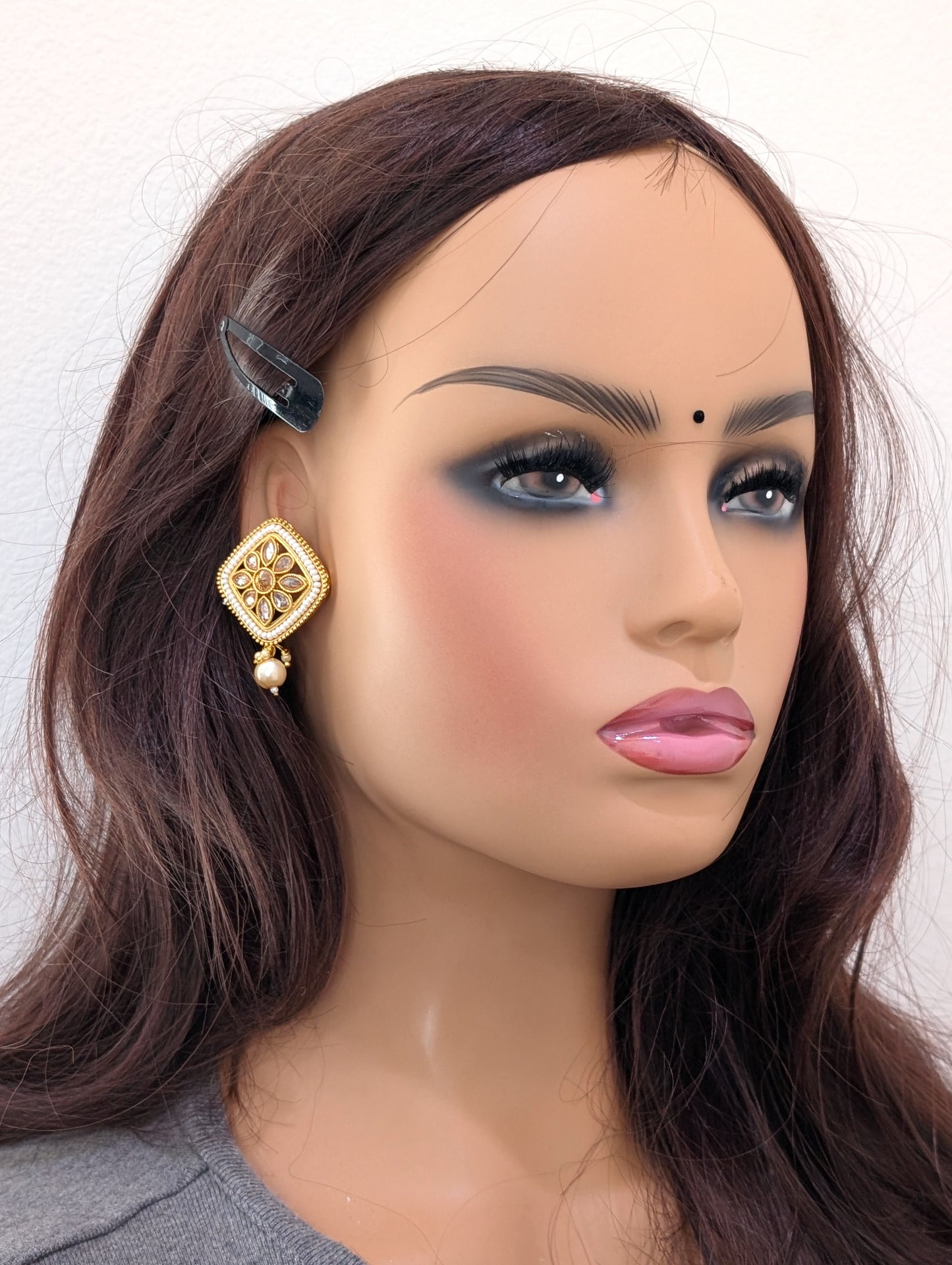 Gold plated Diamond shape Large Stud Earrings - Simpliful