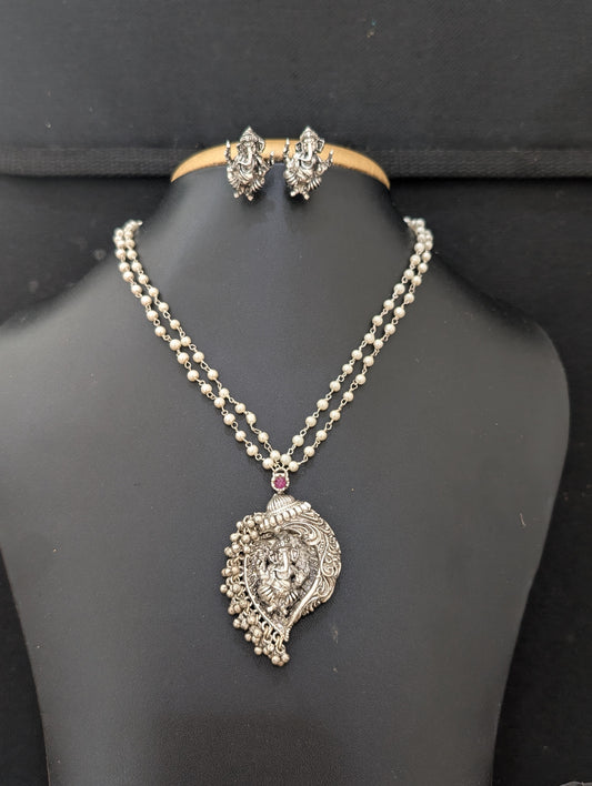 Silver plated Lord Ganesh Pendant and Stud earrings set