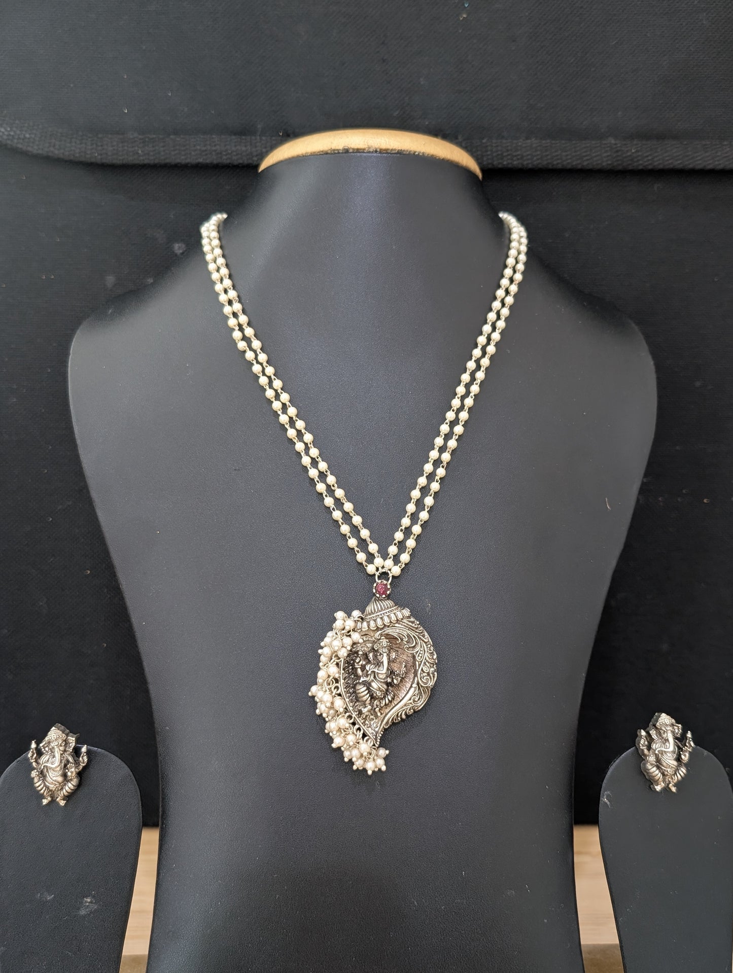 Silver plated Lord Ganesh Pendant and Stud earrings set