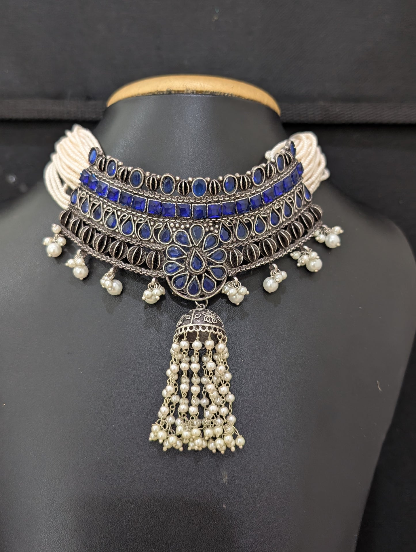 Jhumka dangle Grand Antique Silver Statement Choker set