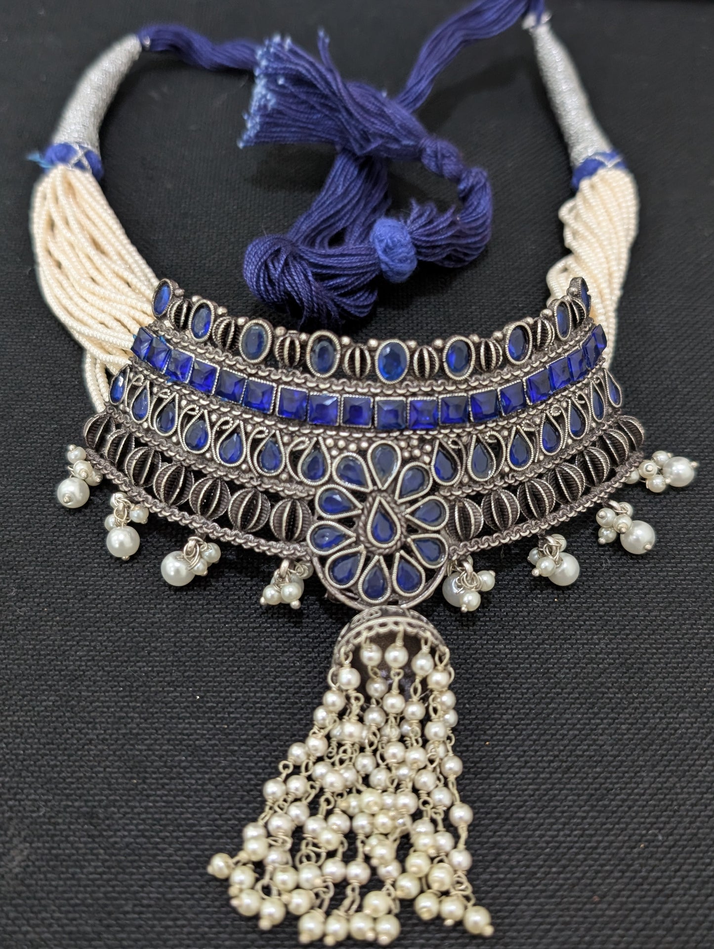 Jhumka dangle Grand Antique Silver Statement Choker set