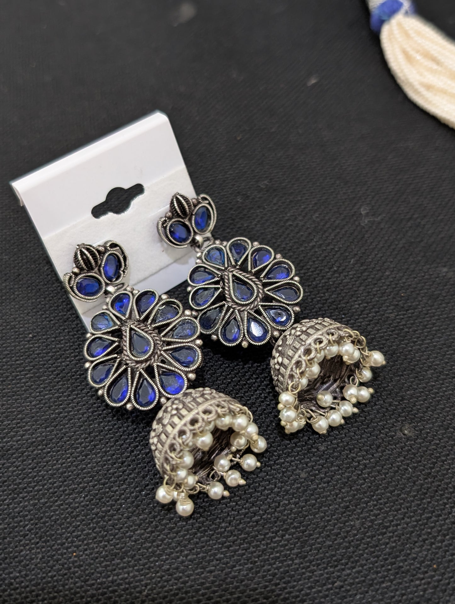 Jhumka dangle Grand Antique Silver Statement Choker set