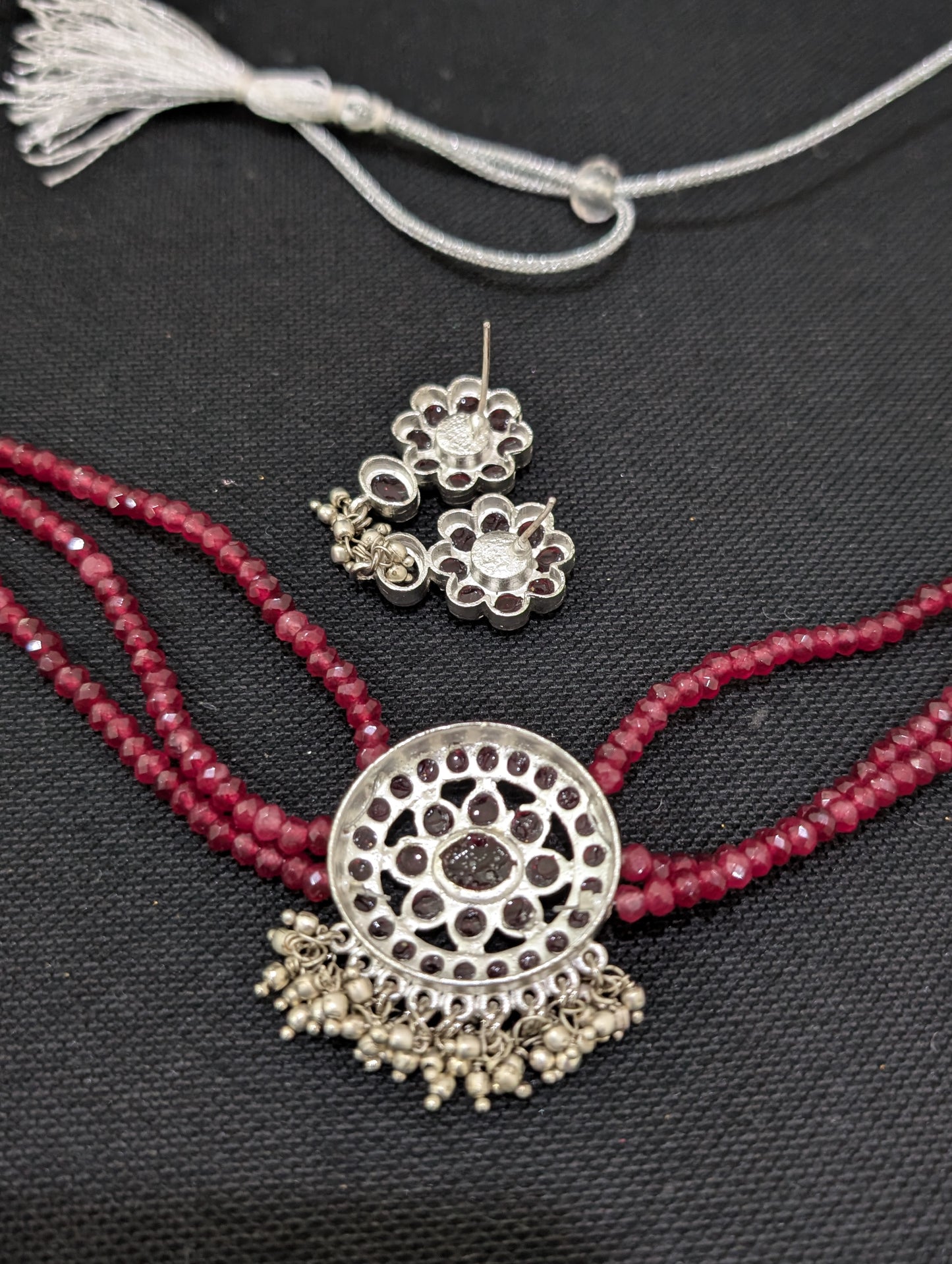 Ruby Kemp stone Crystal bead necklace and earrings set