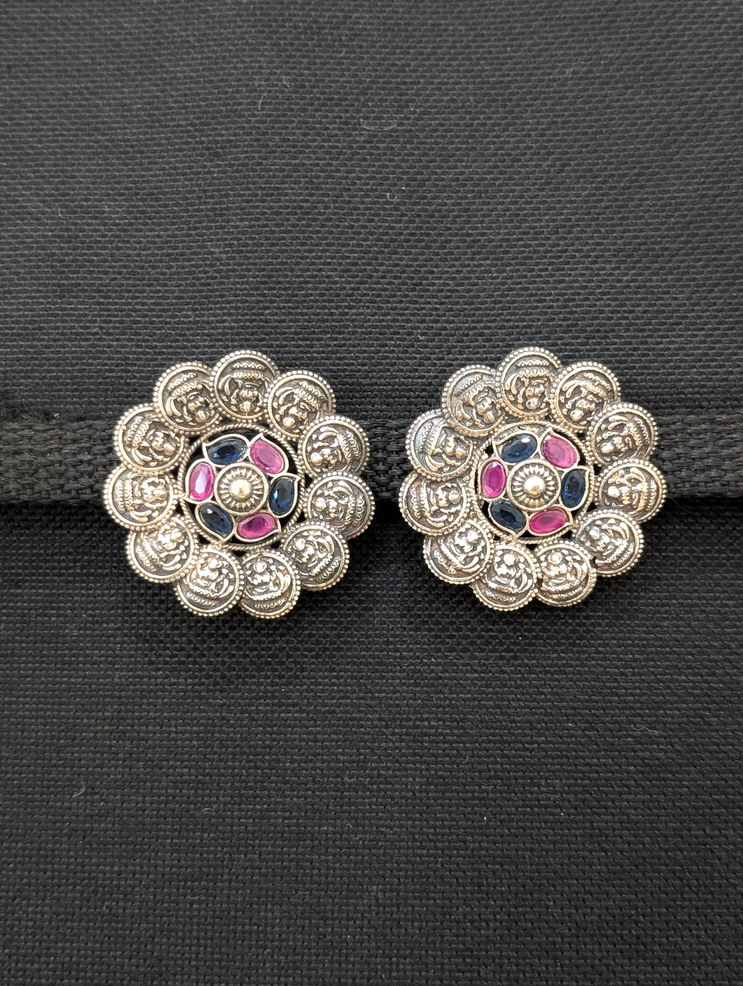 German silver Goddess Lakshmi large stud earrings - Simpliful