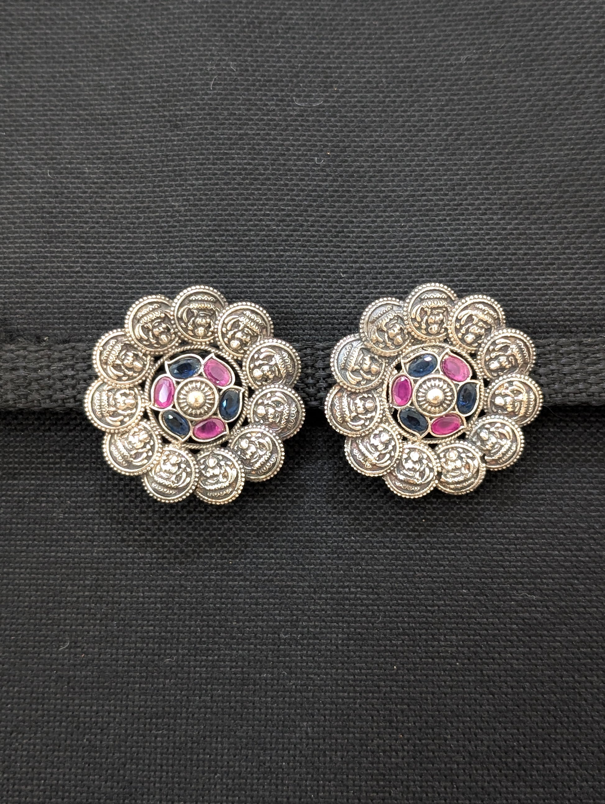 German silver Goddess Lakshmi large stud earrings - Simpliful