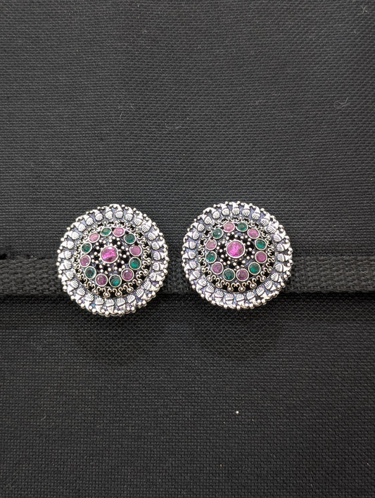 Oxidized Silver Mango design Large stud Earrings