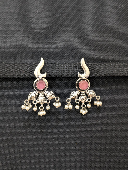 Oxidized Silver Pearl cluster dangle stud Earrings