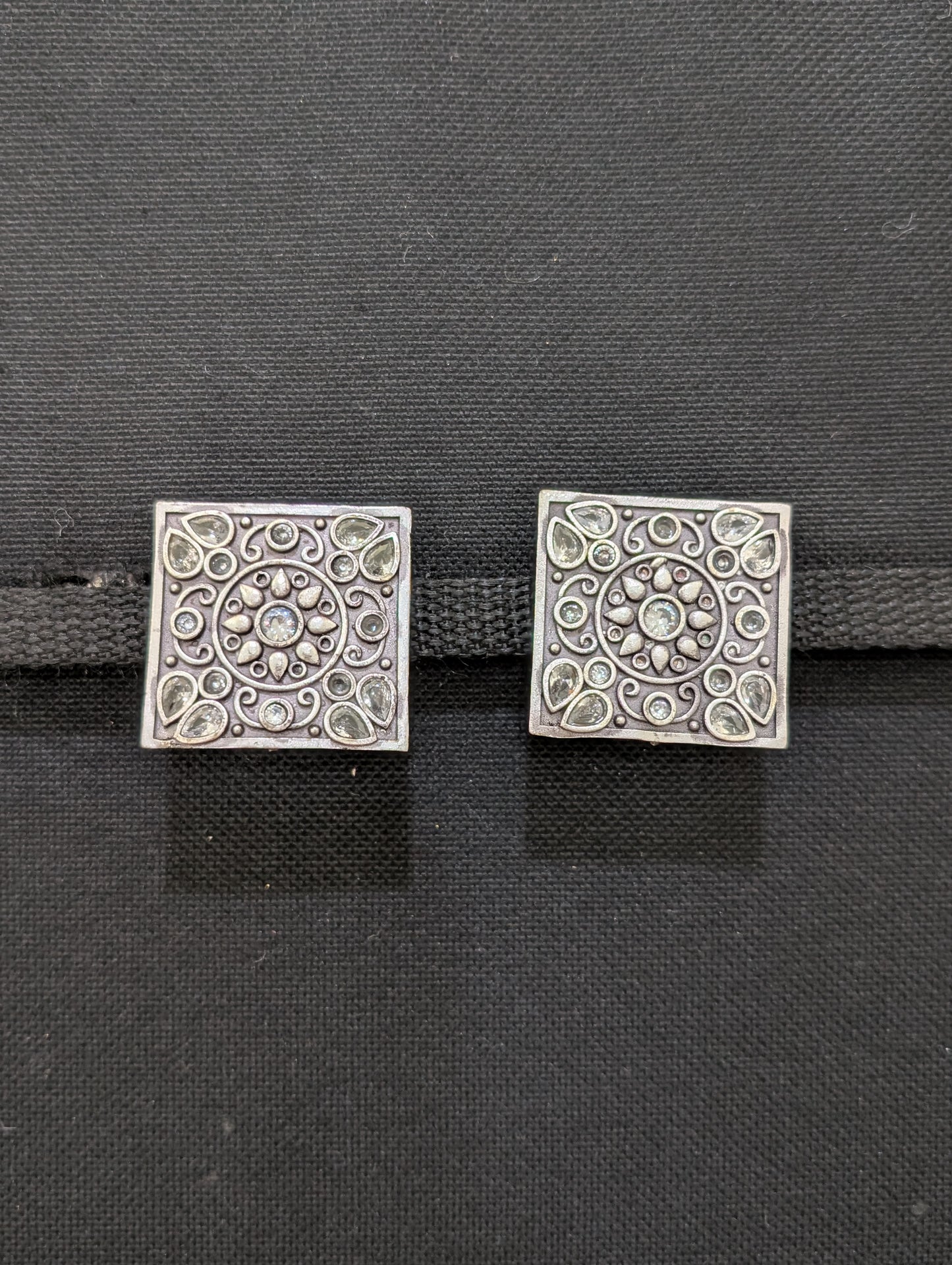 Rectangle shape German silver large Stud earrings