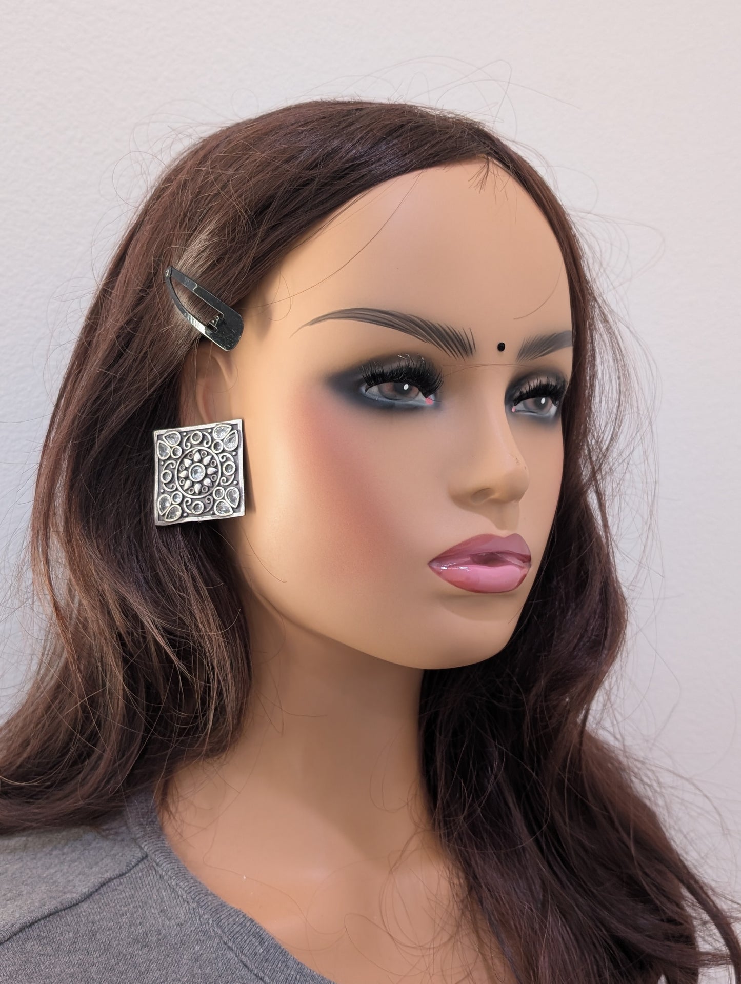 Rectangle shape German silver large Stud earrings - Simpliful