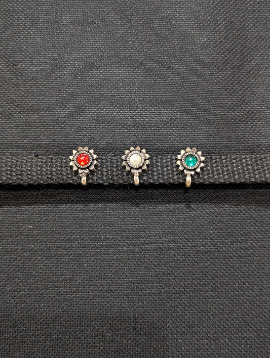 Oxidized Silver medium clip on nose pin - Different designs