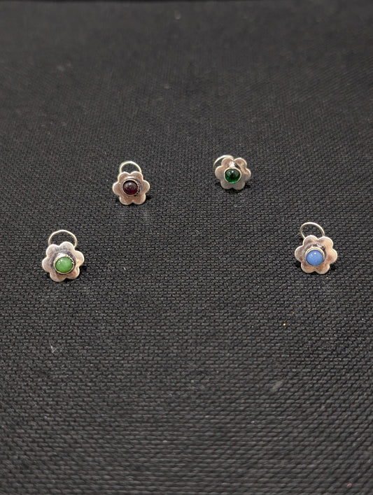 Oxidized Silver medium nose pin for pierced nose - 5 designs
