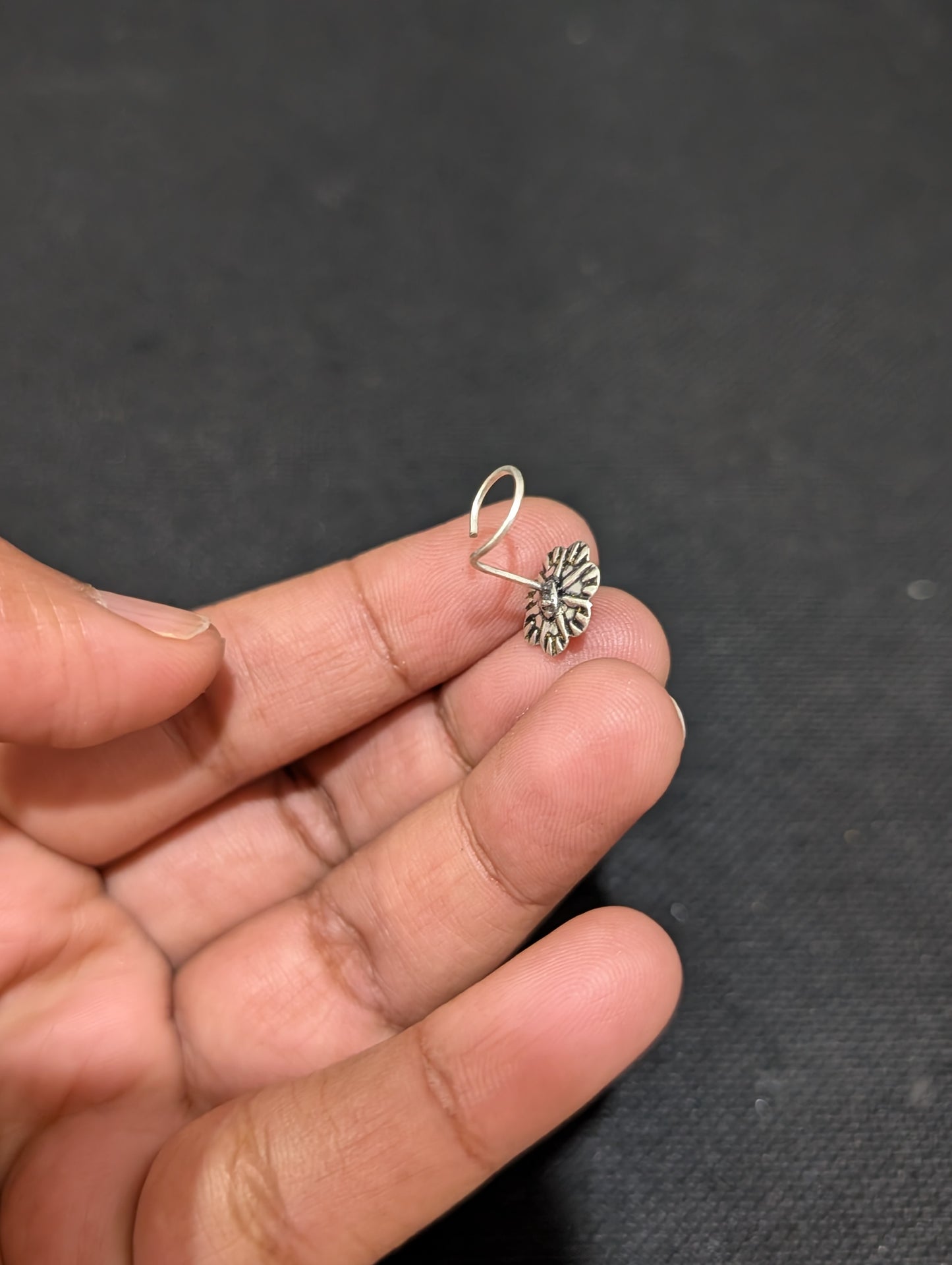 Oxidized Silver medium nose pin for pierced nose - 5 designs