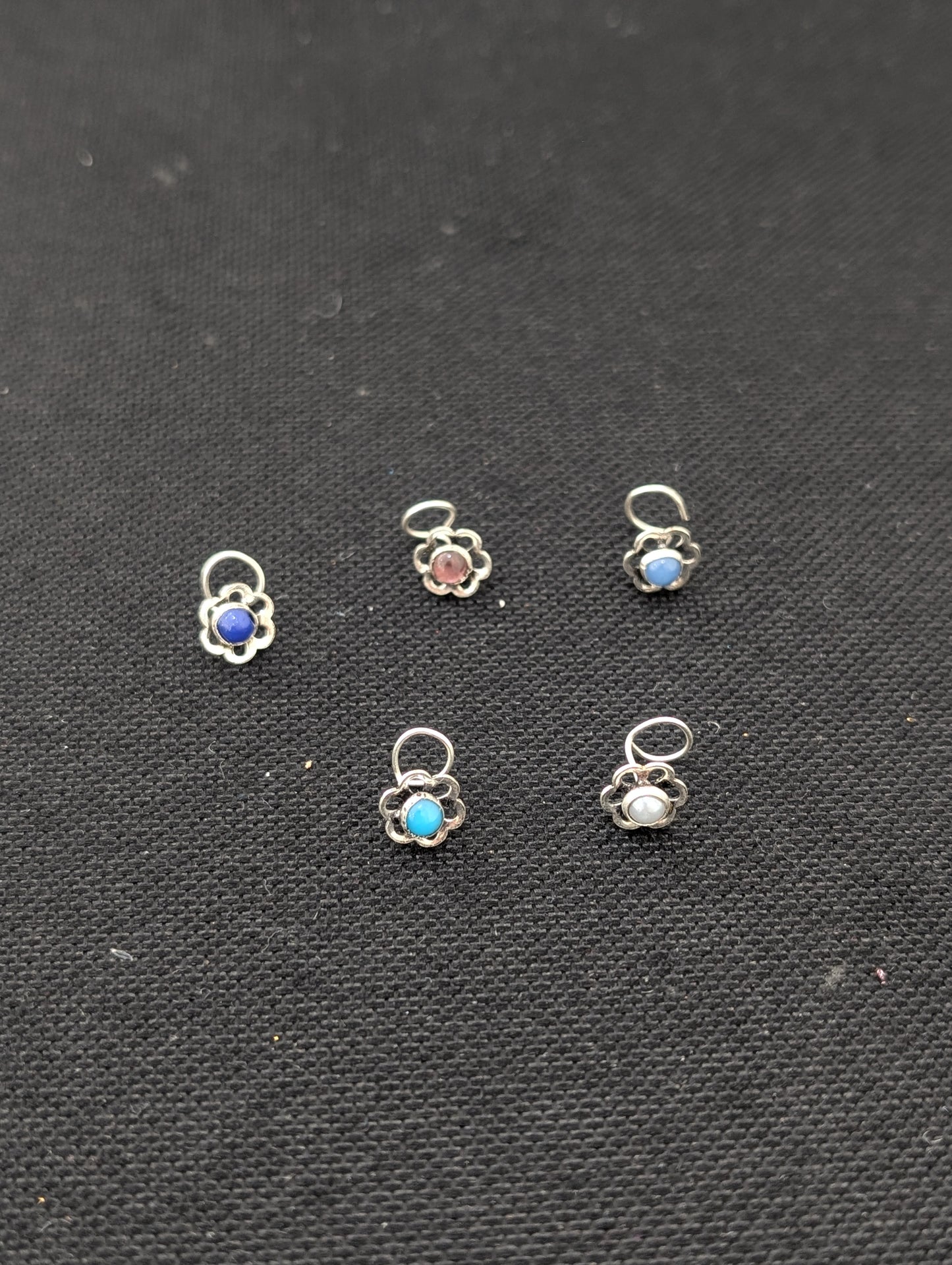Oxidized Silver small nose pin for pierced nose - 6 designs