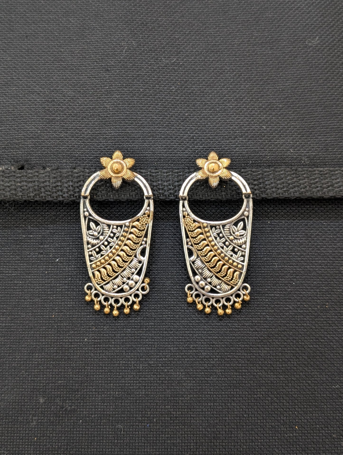 Dual tone oxidized silver designer earrings - Simpliful