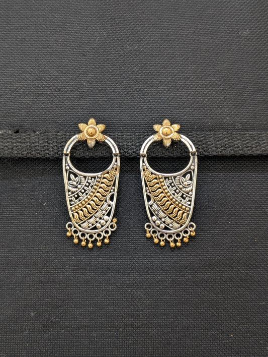 Dual tone oxidized silver designer earrings - Simpliful