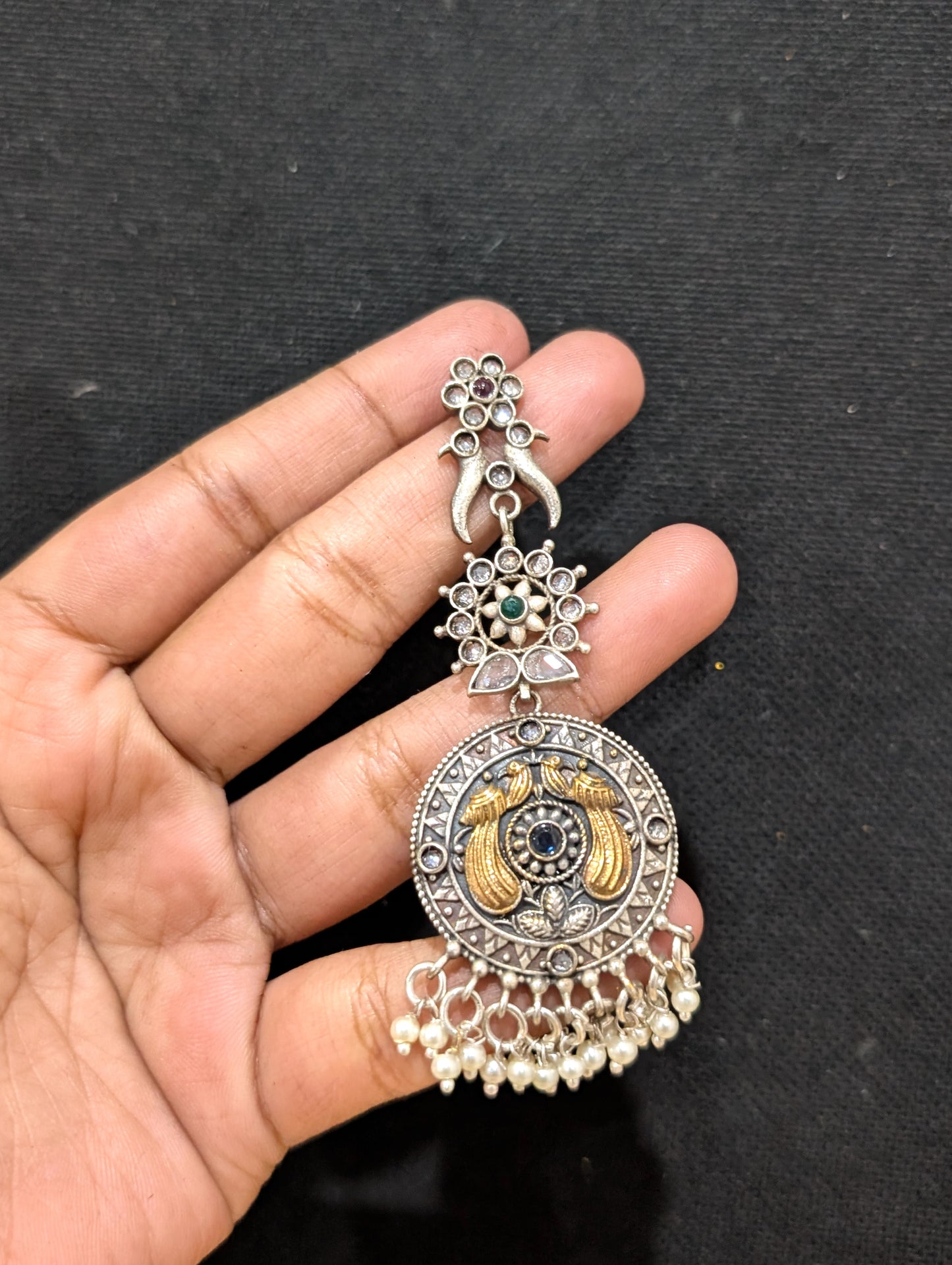 Oxidized silver Dual Tone Peacock Long Earrings