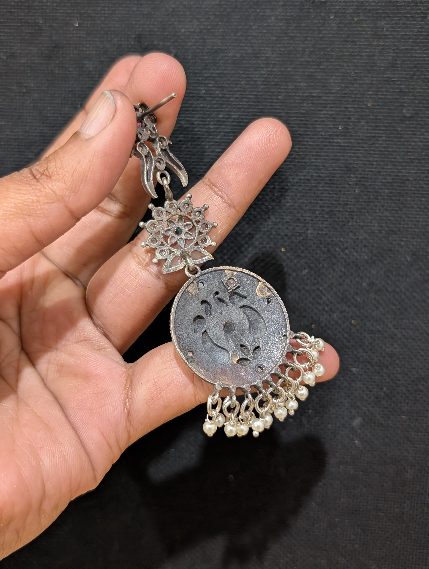 Oxidized silver Dual Tone Peacock Long Earrings