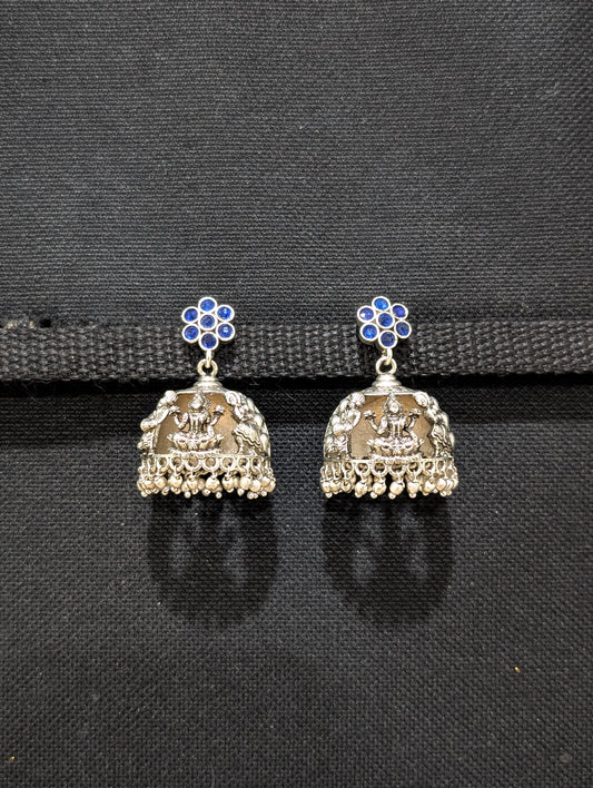 Goddess Lakshmi Kemp Silver Jhumka earrings