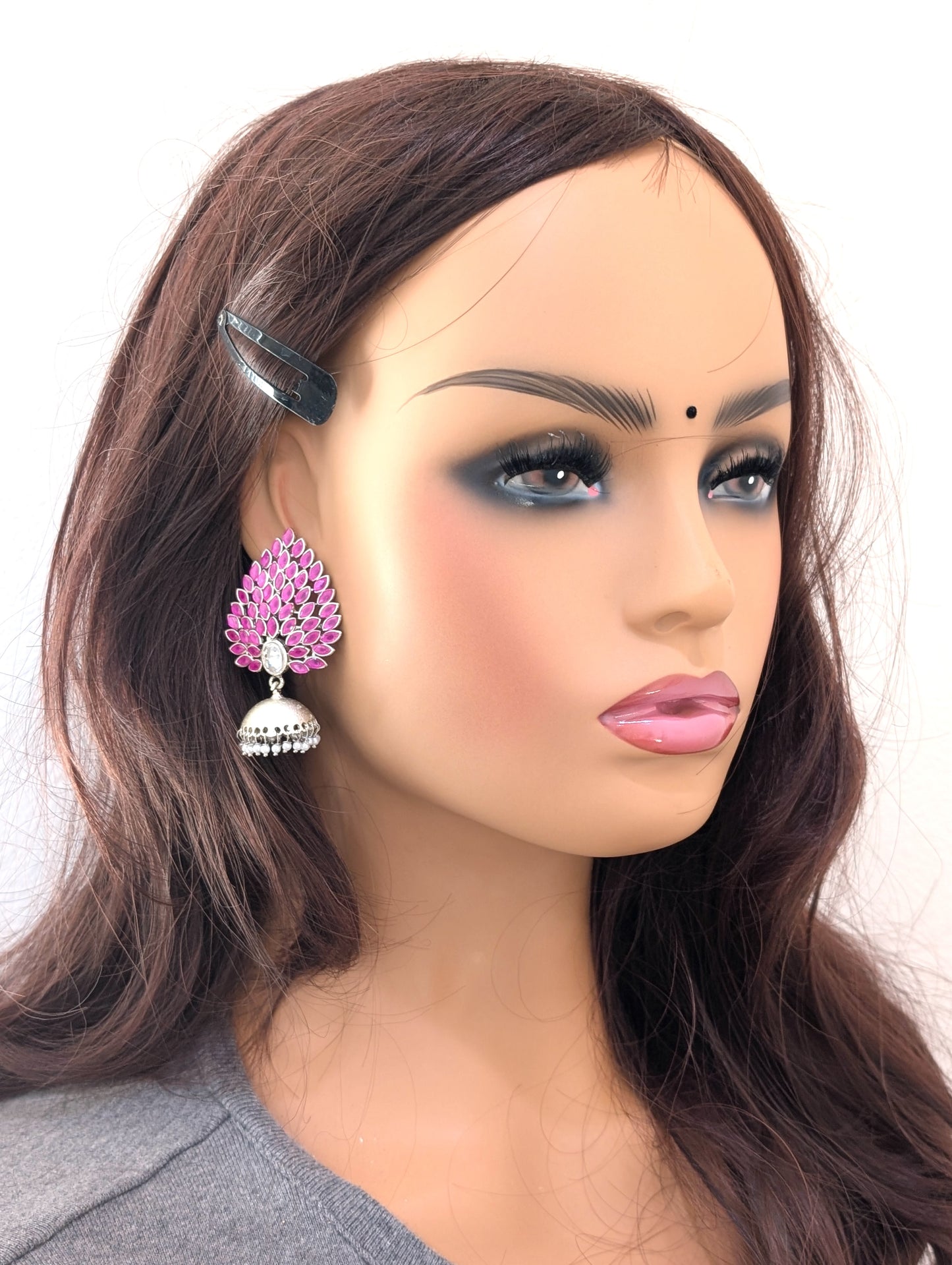 Silver Rhodium plated Designer Jhumka Earrings - Simpliful