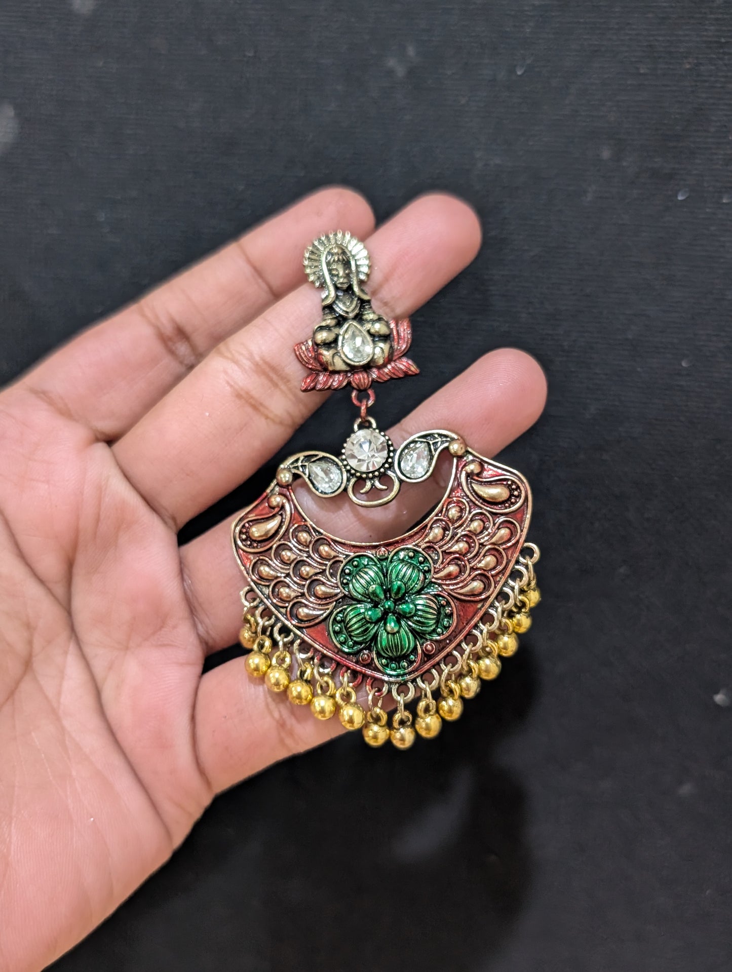 Tribal face stud with matte meenakari work gold bead hanging antique earring - Simpliful