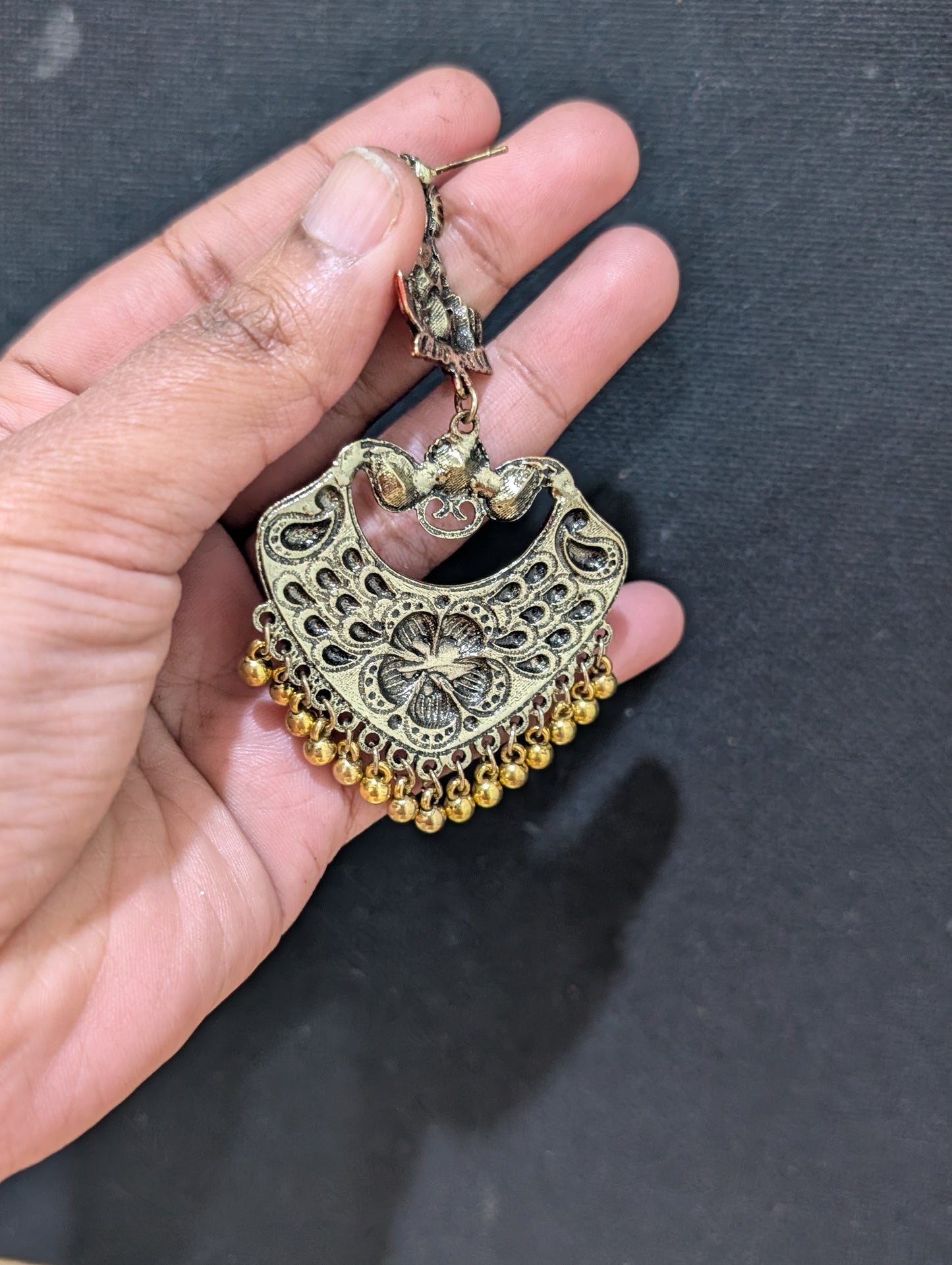 Tribal face stud with matte meenakari work gold bead hanging antique earring - Simpliful