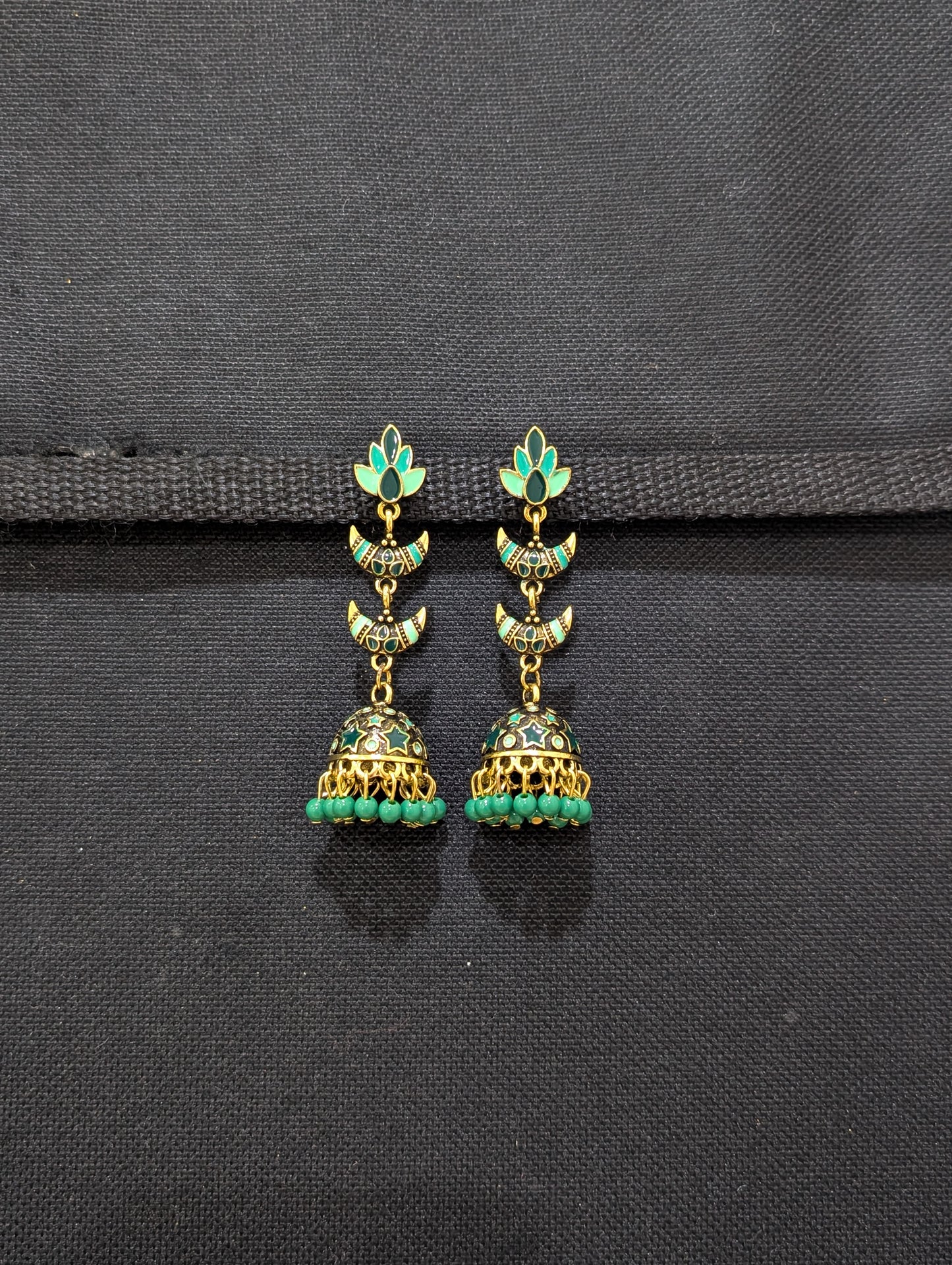 Antique gold Enamel work Long jhumka earrings