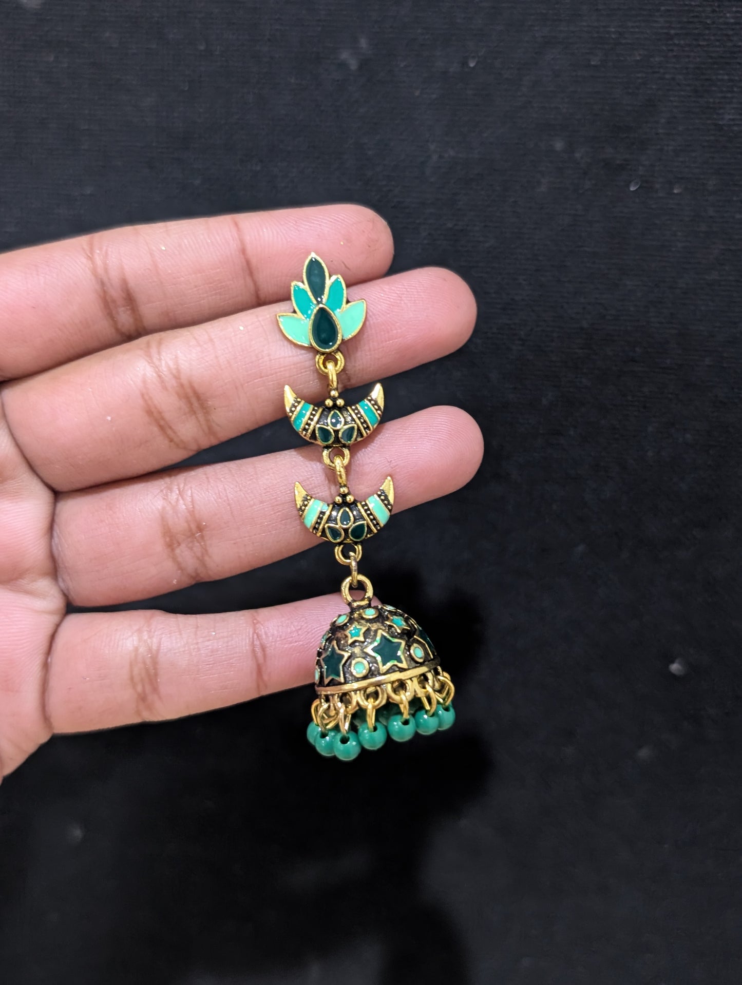 Antique gold Enamel work Long jhumka earrings