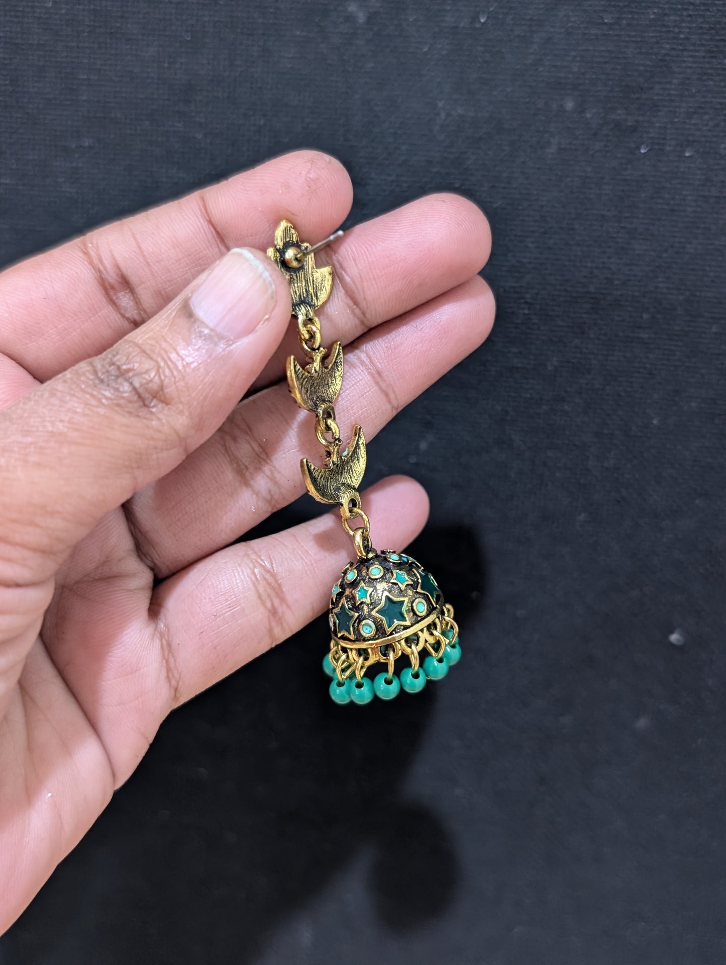 Antique gold Enamel work Long jhumka earrings