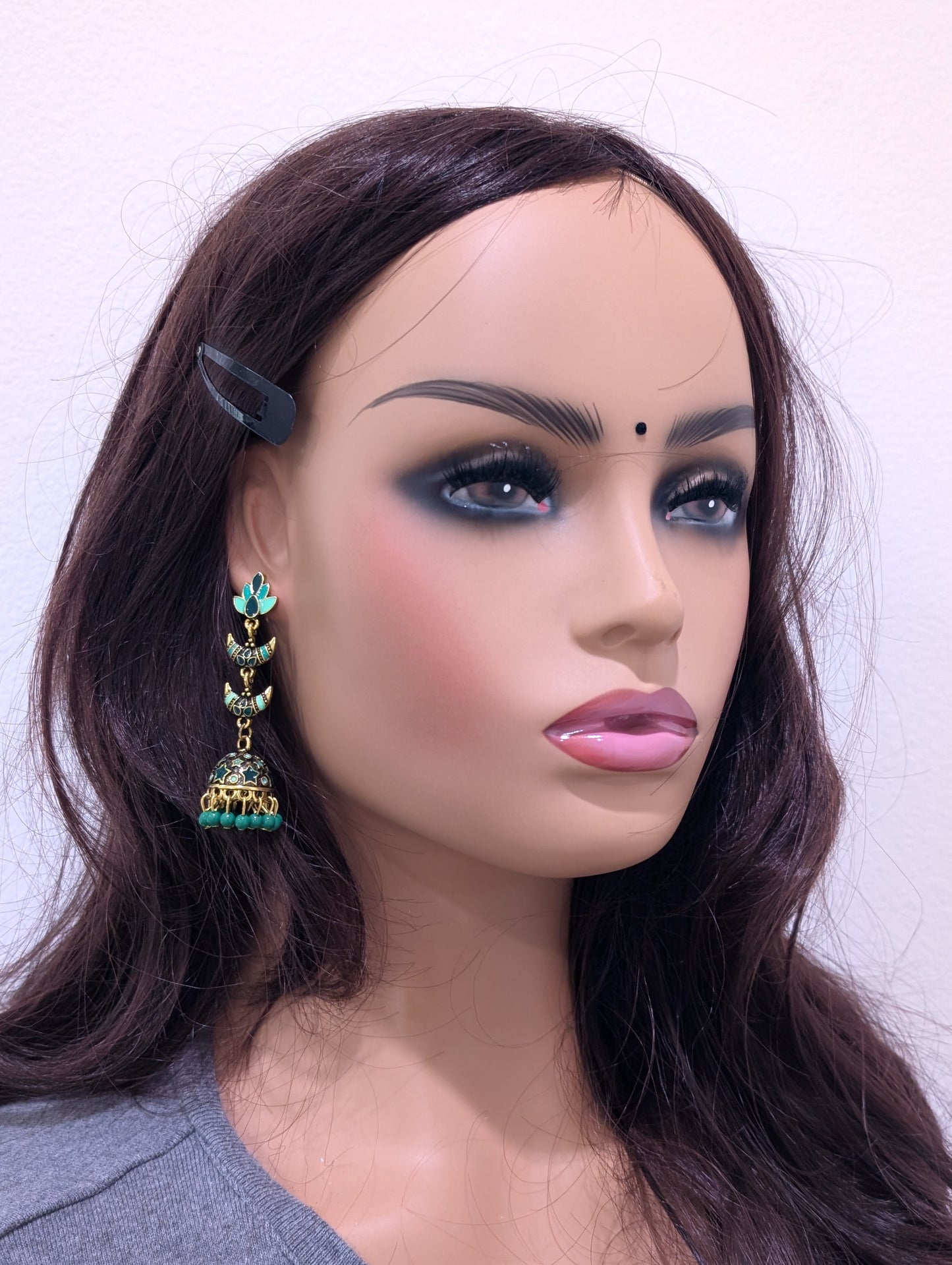Antique gold Enamel work Long jhumka earrings
