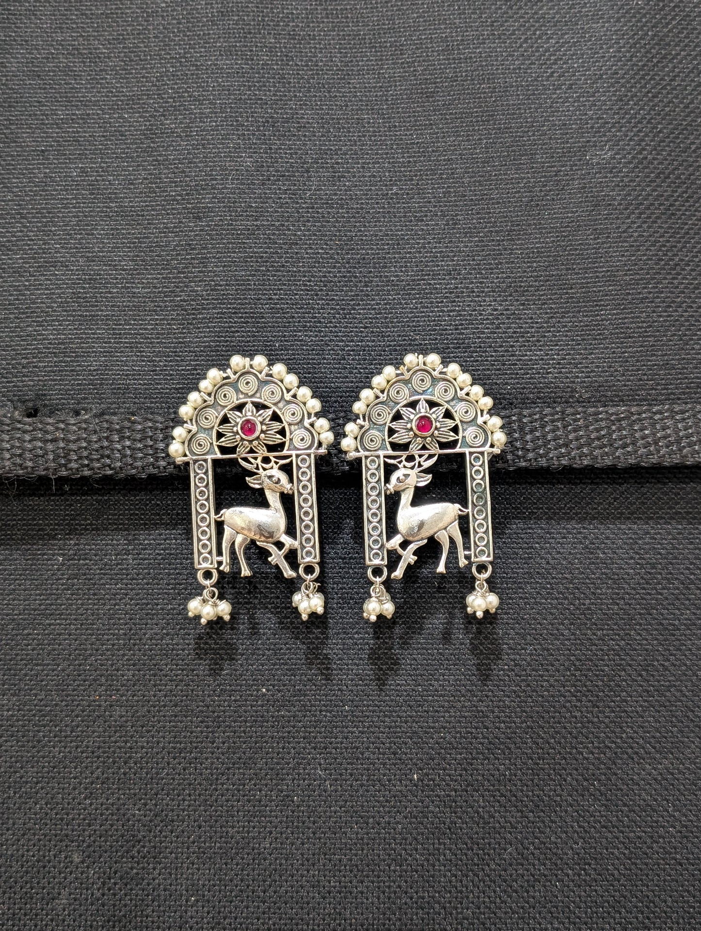 Funky Deer design Oxidized Silver Stud Earrings