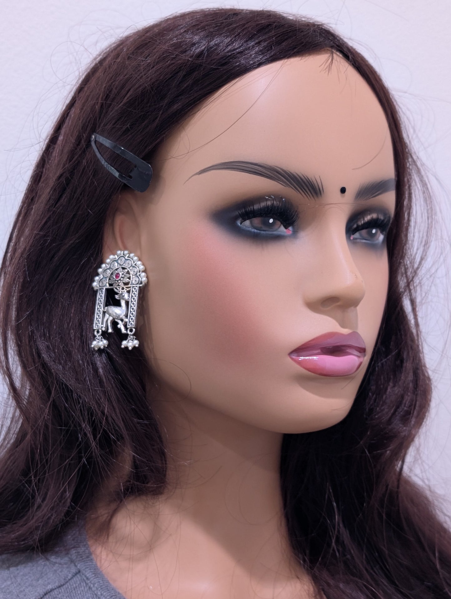 Funky Deer design Oxidized Silver Stud Earrings