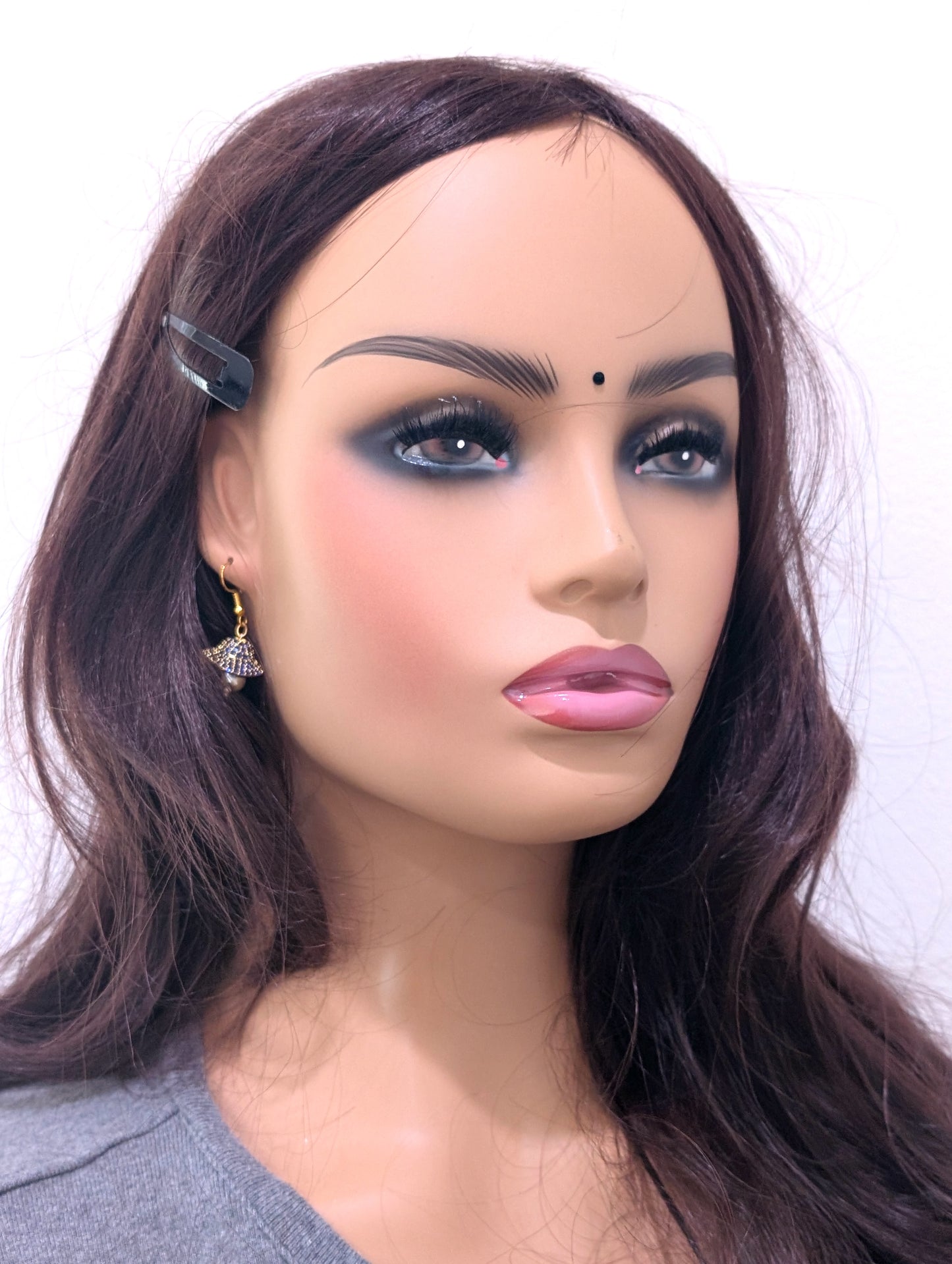 Blue CZ Hook drop Jhumka Earrings