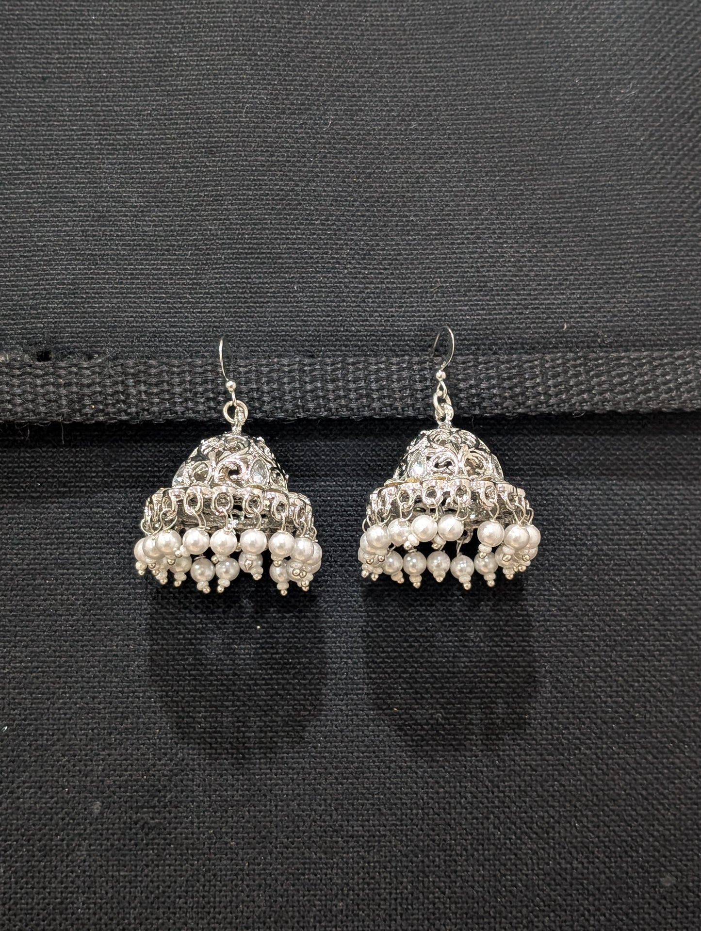 Silver rhodium White Polki hook drop Earrings