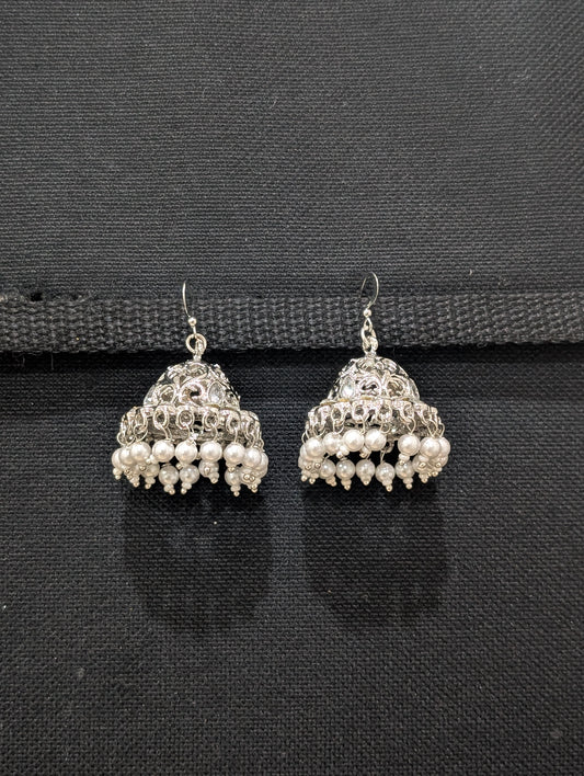 Silver rhodium White Polki hook drop Earrings