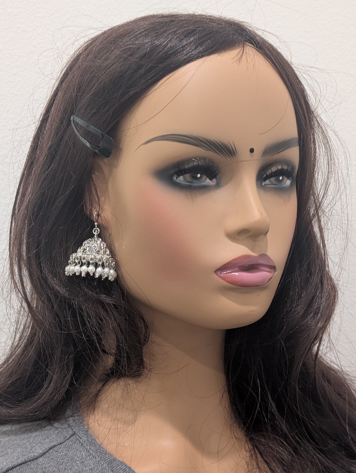 Silver rhodium White Polki hook drop Earrings