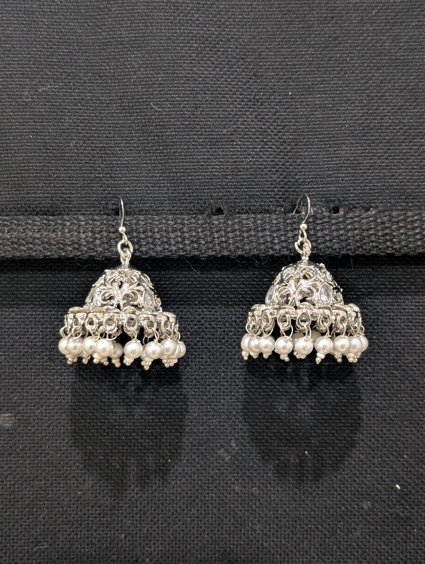 Silver rhodium White Polki hook drop Earrings
