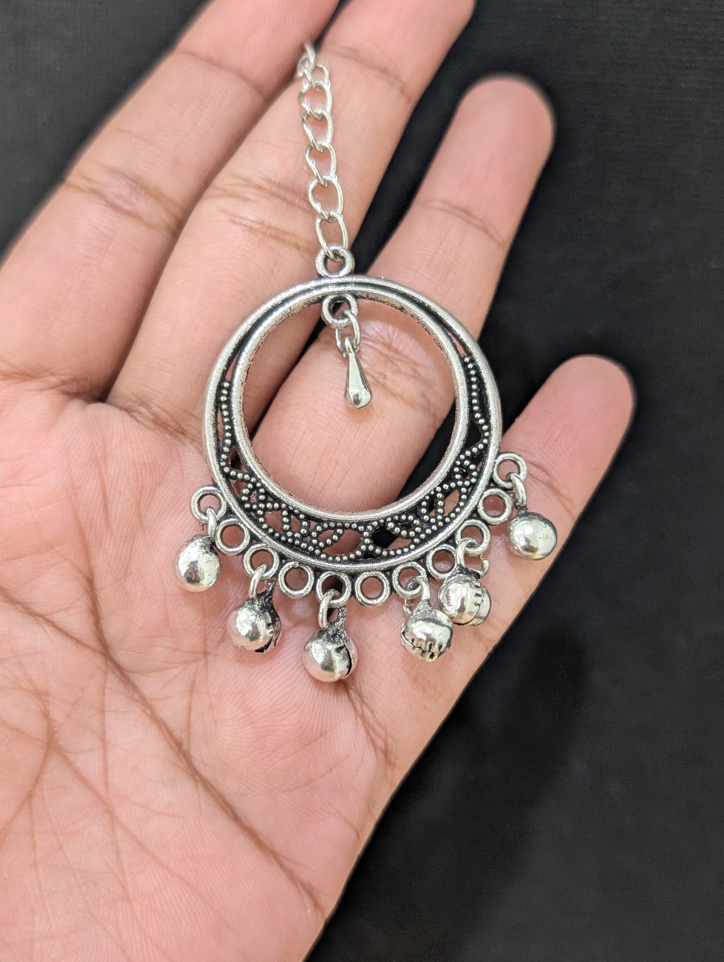 Oxidized silver Hollow circle Maang Tikka