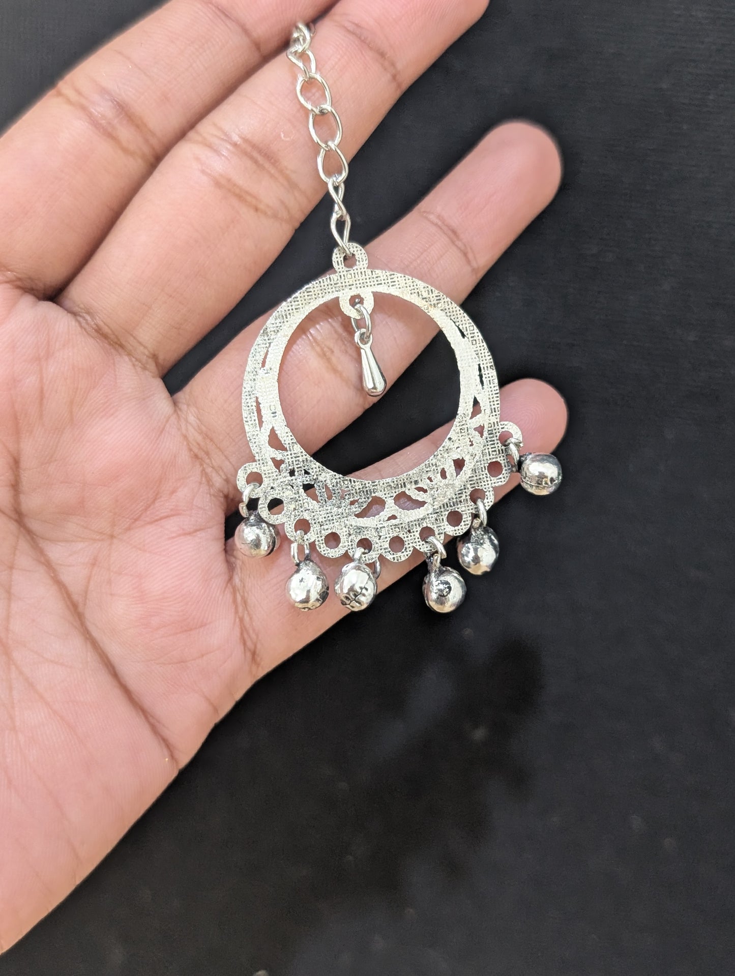 Oxidized silver Hollow circle Maang Tikka