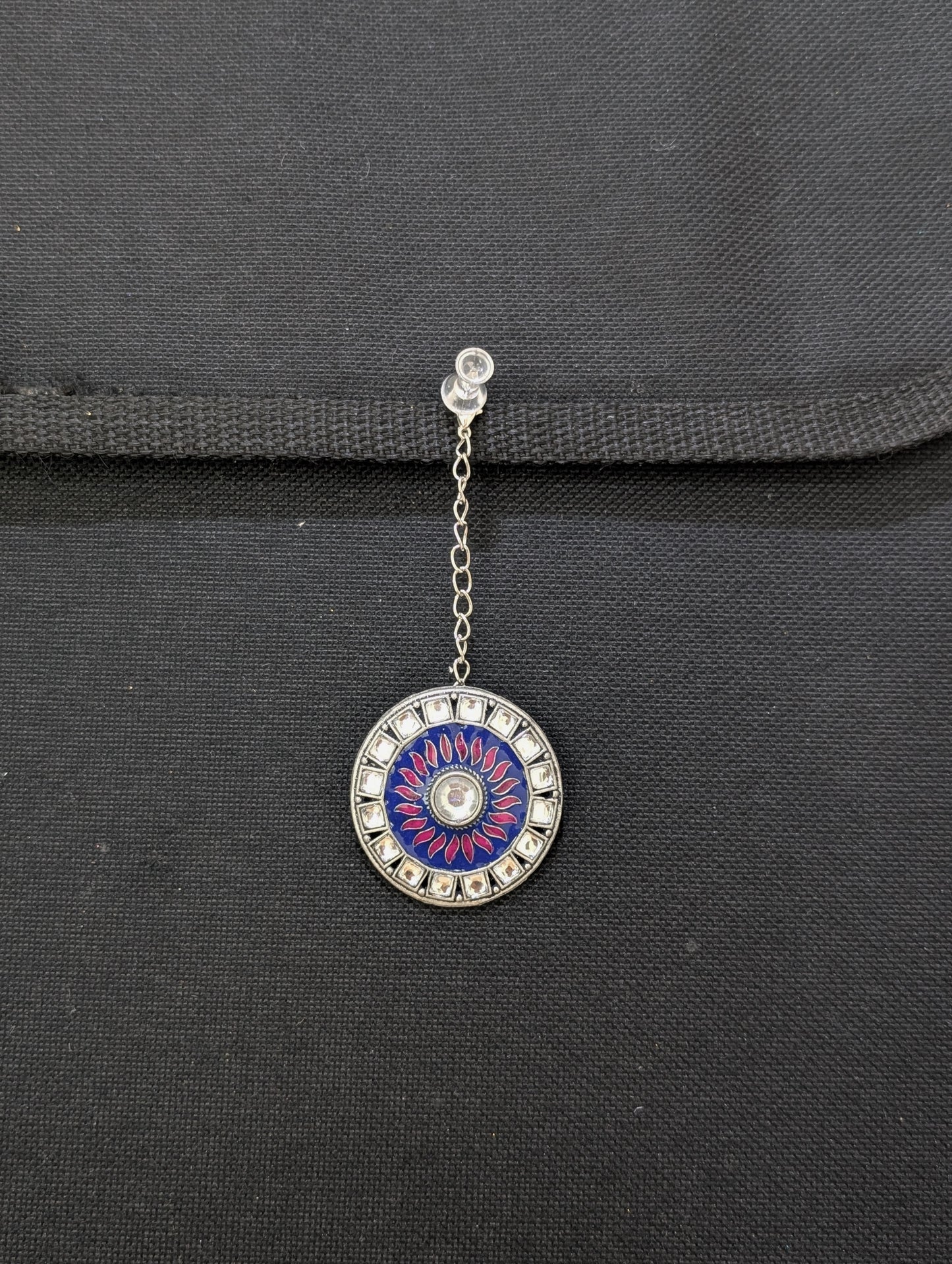 Oxidized silver Kundan stone Round Maang Tikka