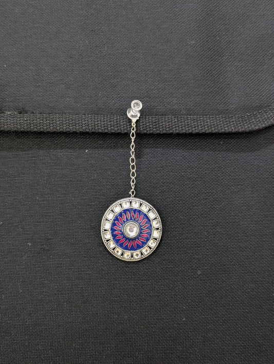 Oxidized silver Kundan stone Round Maang Tikka