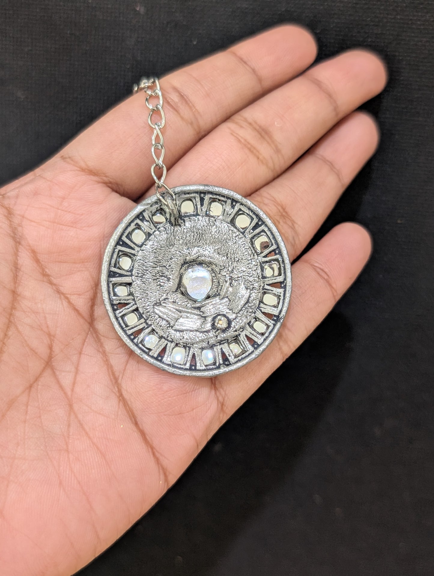 Oxidized silver Kundan stone Round Maang Tikka