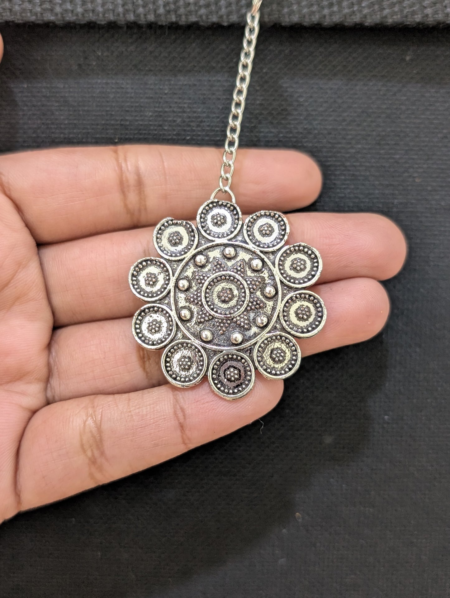 Oxidized silver Circle Round Maang Tikka