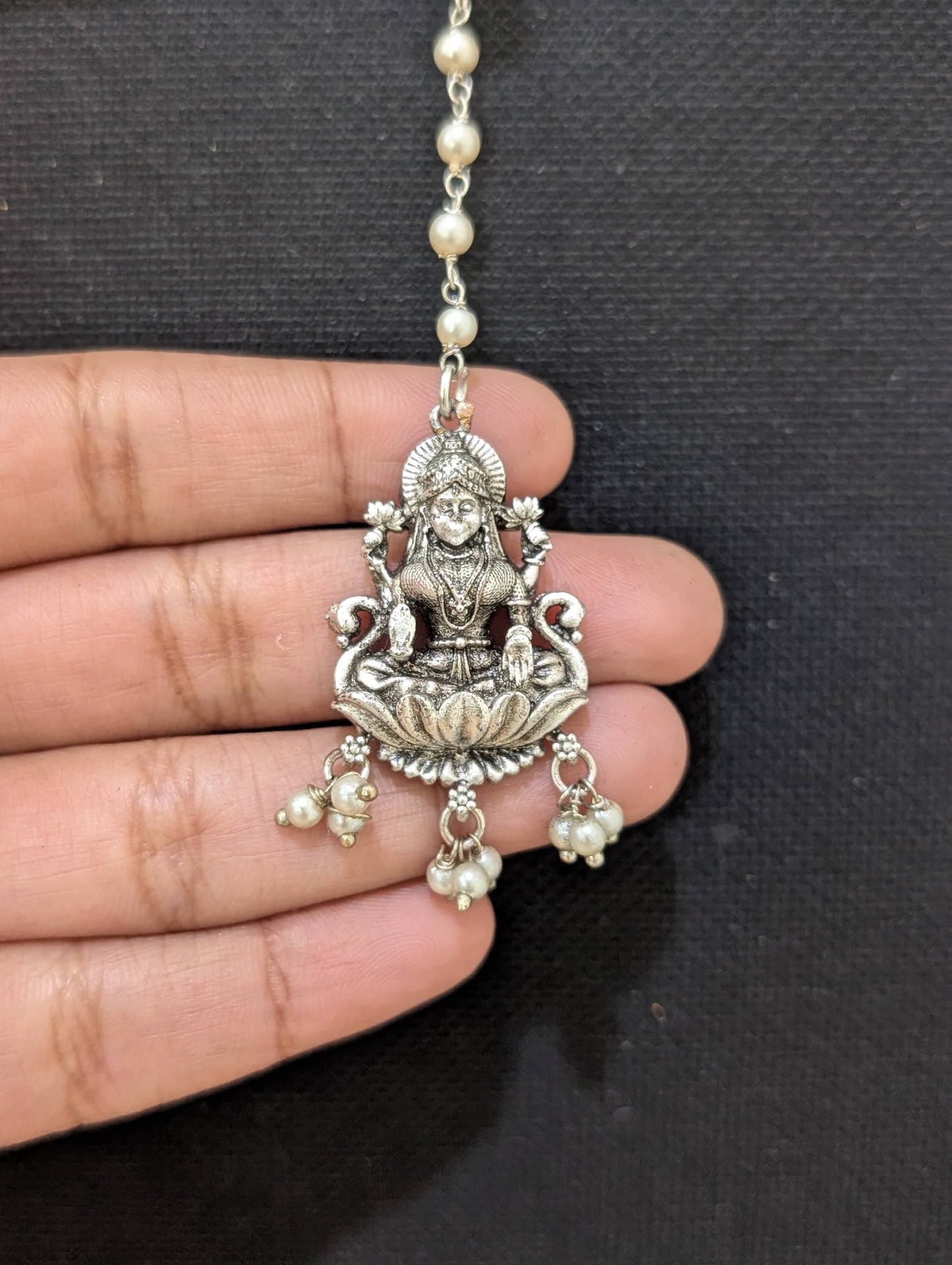 Goddess Lakshmi Silver Matte Maang Tikka