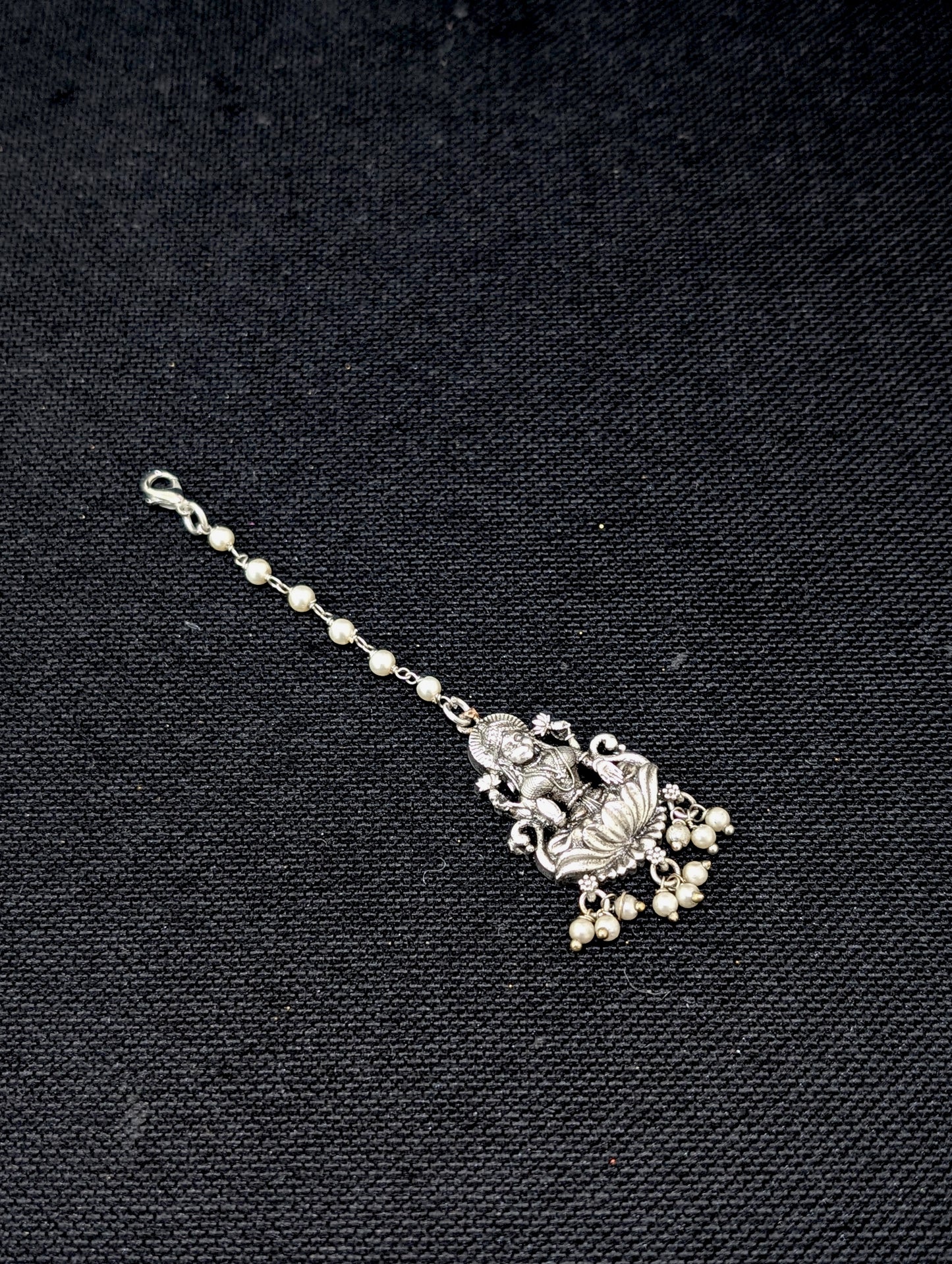 Goddess Lakshmi Silver Matte Maang Tikka