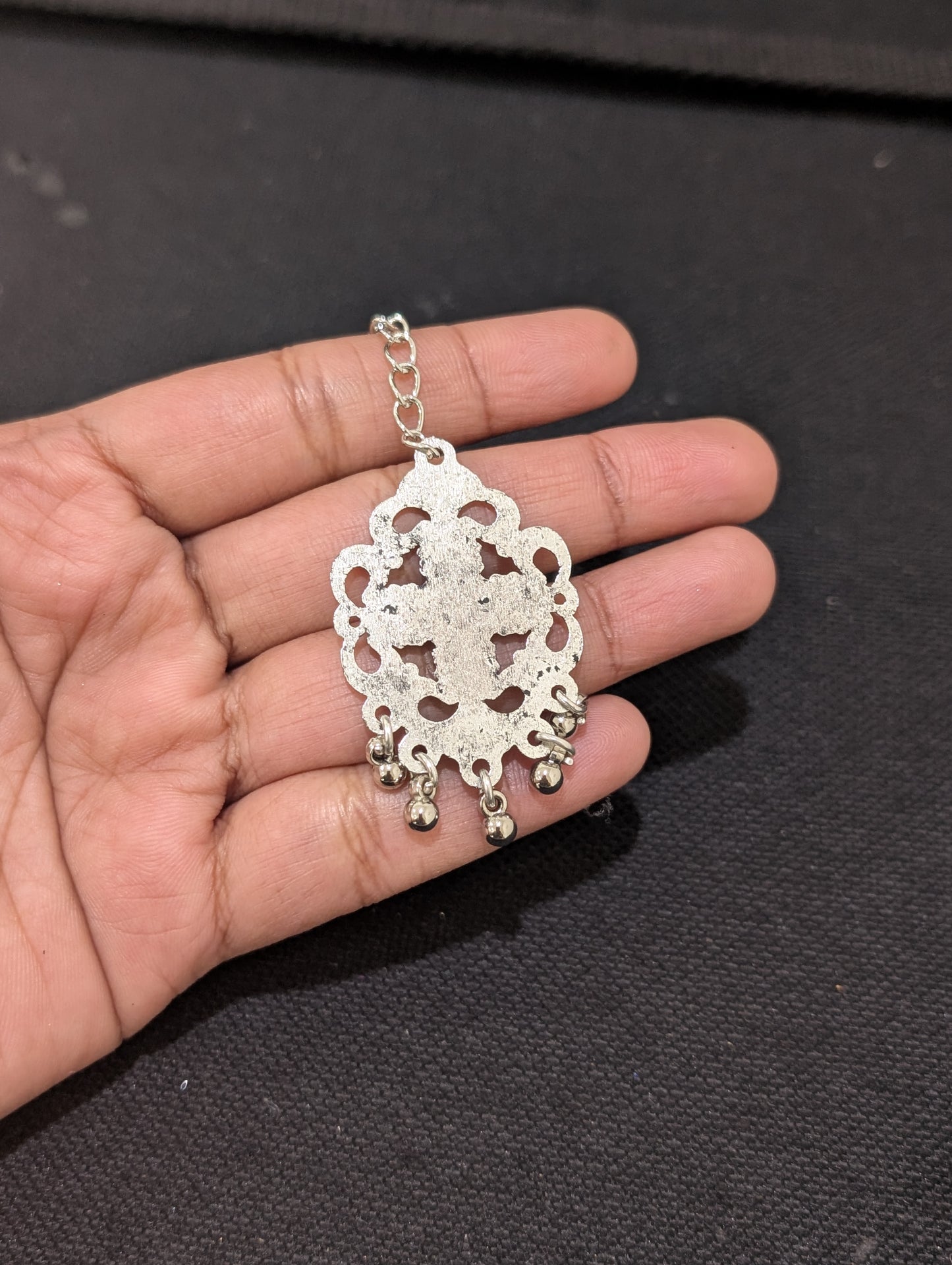 Oxidized Silver Curvy Maang Tikka