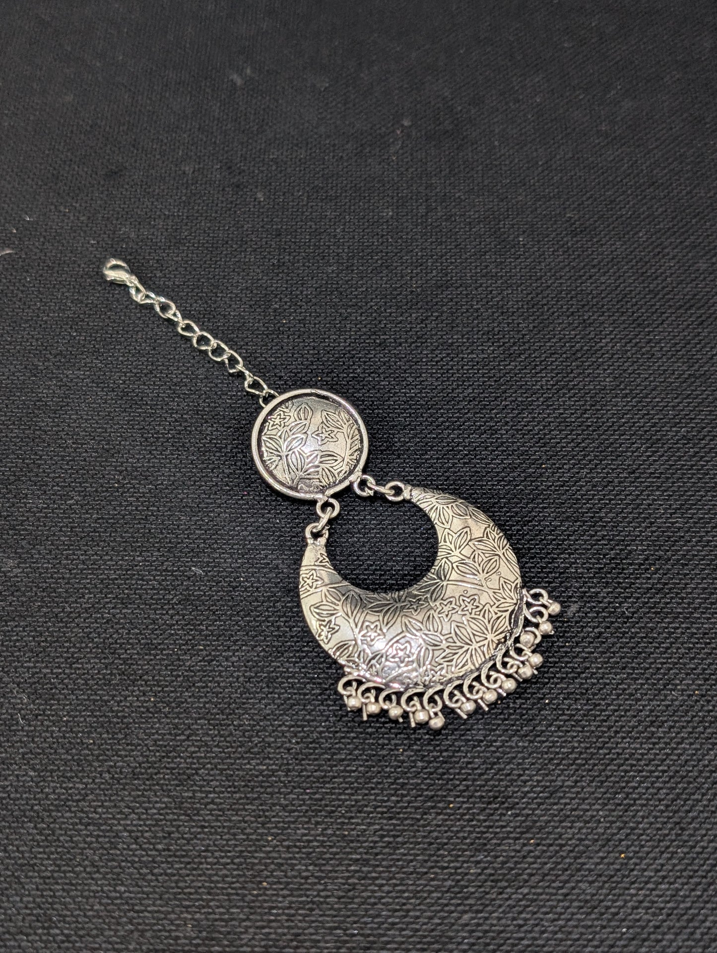 Oxidized Silver Large Chandbali Maang Tikka