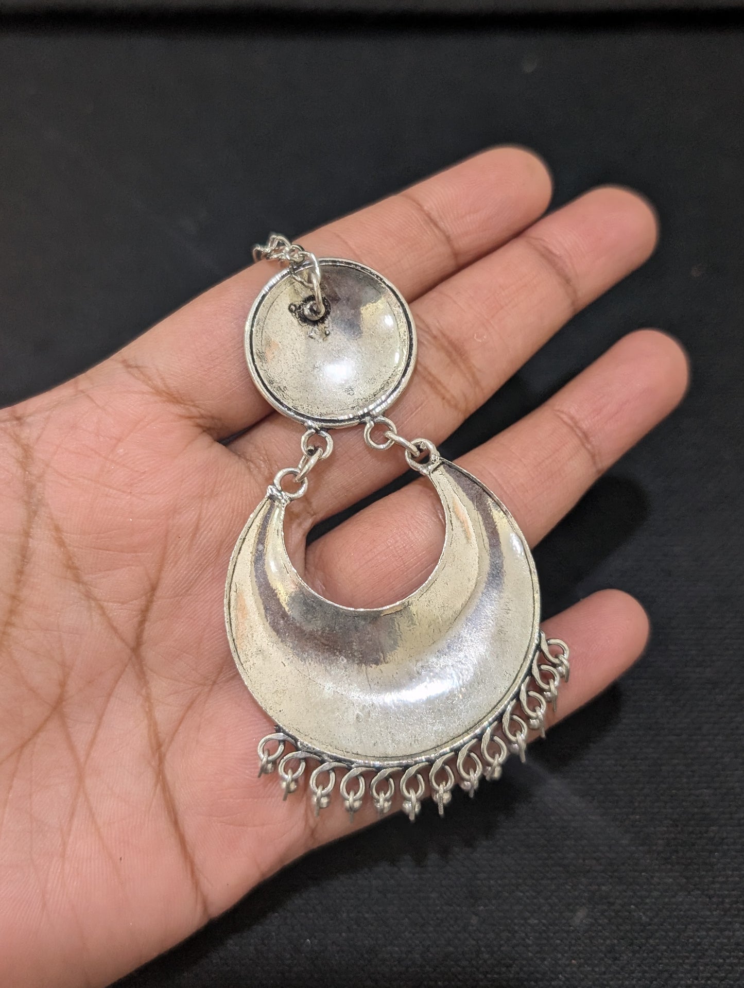 Oxidized Silver Large Chandbali Maang Tikka