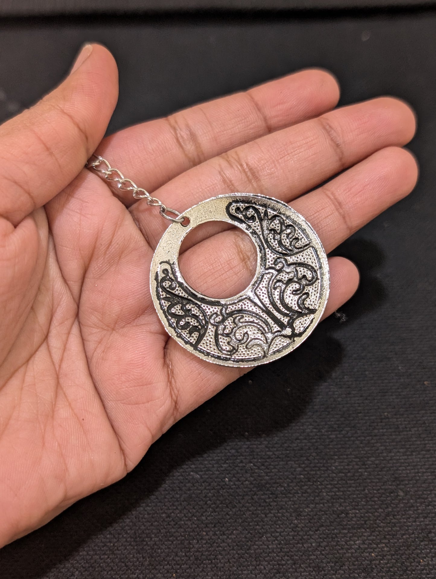 Oxidized Silver hollow wavy Round Maang Tikka