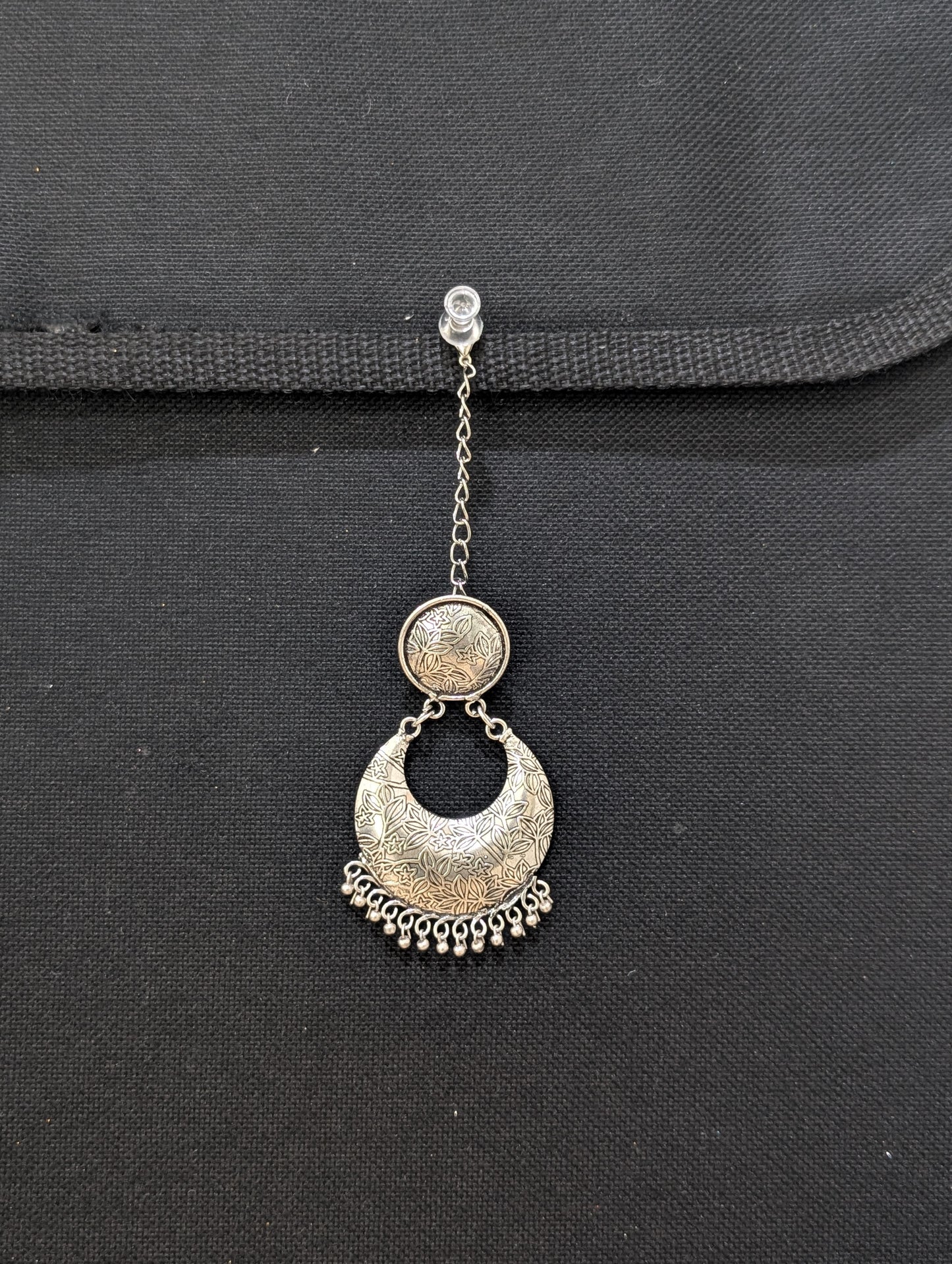 Oxidized Silver Large Chandbali Maang Tikka