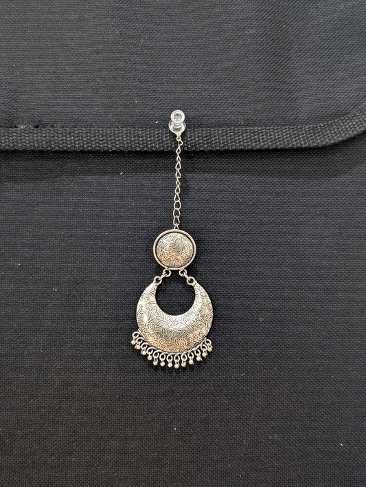 Oxidized Silver Large Chandbali Maang Tikka
